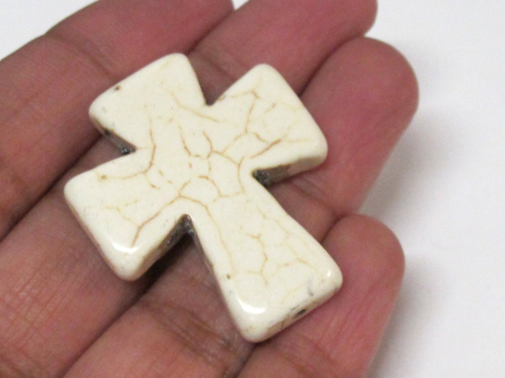 1 Bead - White cream color howlite cross bead large size 36 mm x 30 mm - GM418