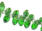 20 beads - Faceted teardrop shape green peridot color shiny crystal glass beads - AB065