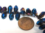 20 glass beads - Faceted teardrop shape titanium blue color shiny crystal glass beads - AB066