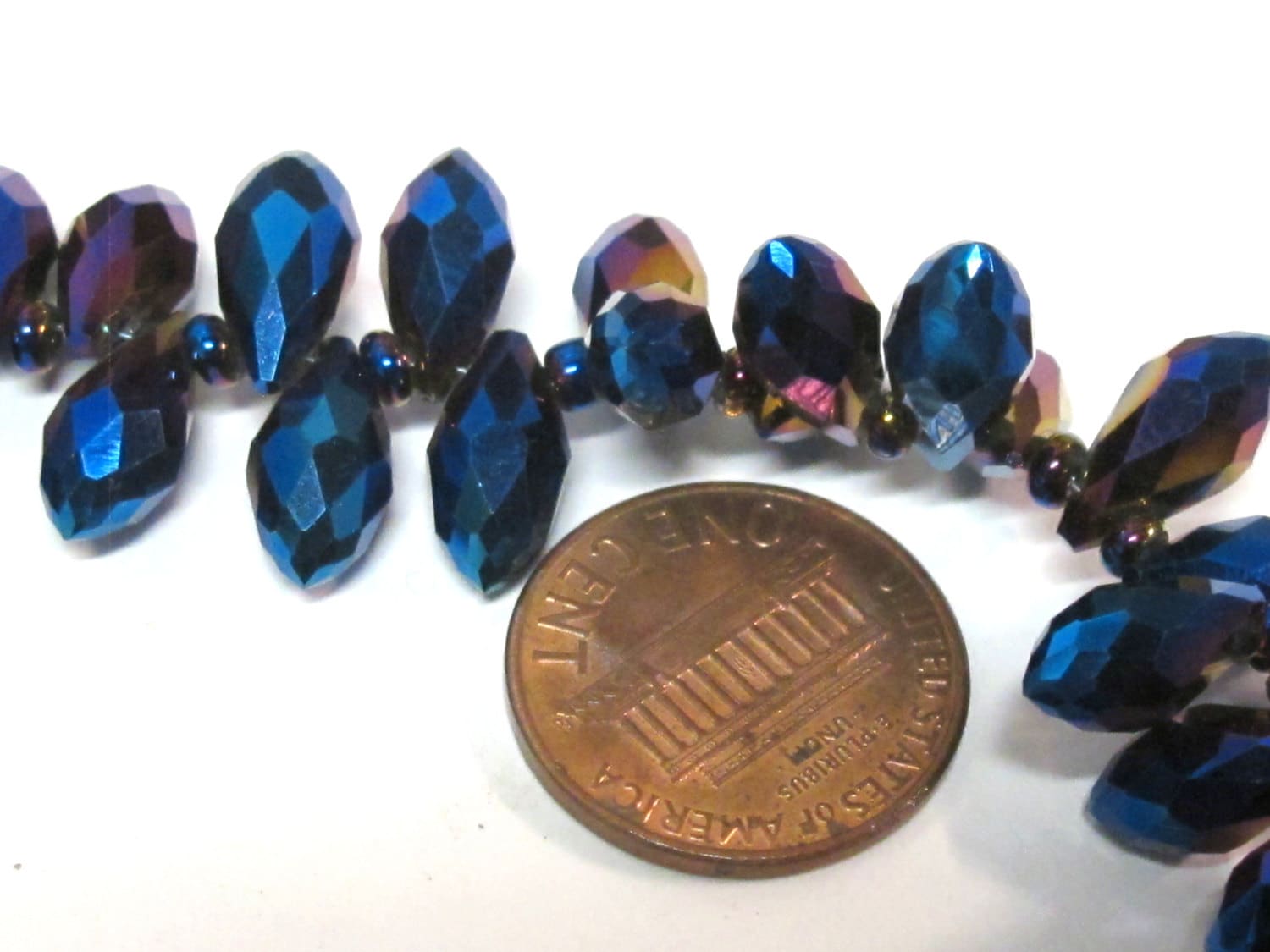 20 glass beads - Faceted teardrop shape titanium blue color shiny crystal glass beads - AB066