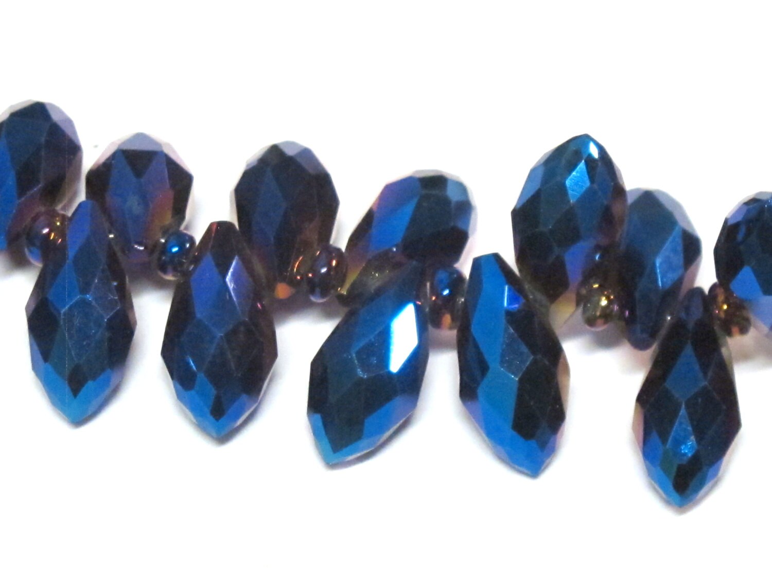 20 glass beads - Faceted teardrop shape titanium blue color shiny crystal glass beads - AB066