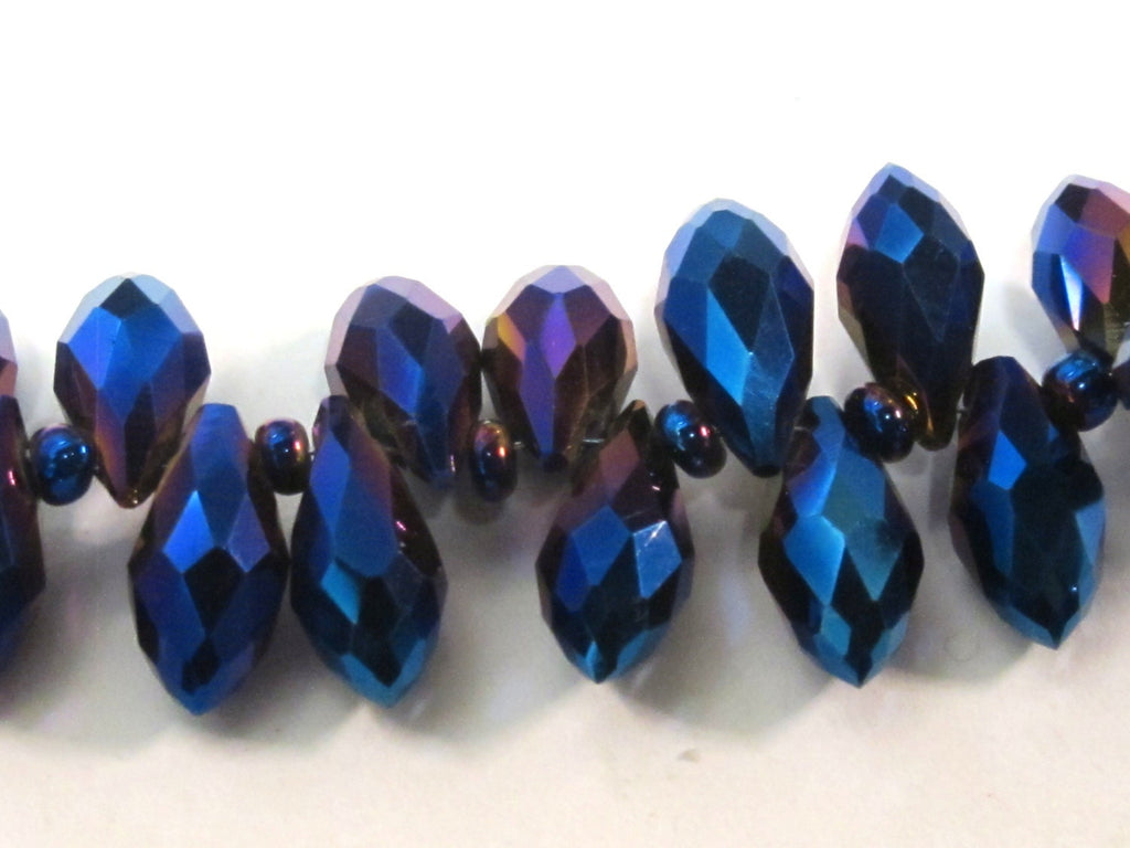 20 glass beads - Faceted teardrop shape titanium blue color shiny crystal glass beads - AB066