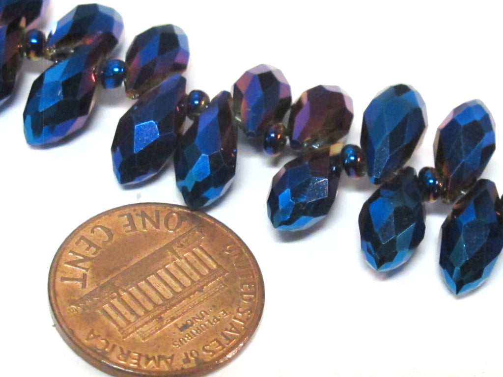 20 glass beads - Faceted teardrop shape titanium blue color shiny crystal glass beads - AB066