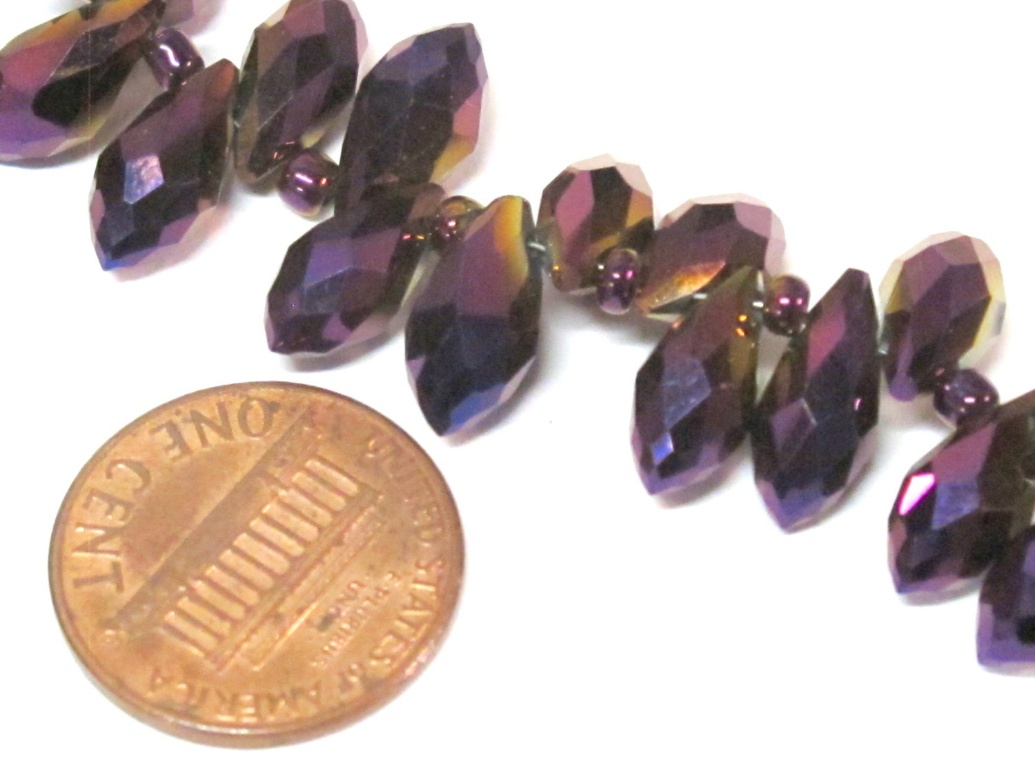20 glass beads - Faceted teardrop shape royal purple color shiny crystal AB glass beads - AB067