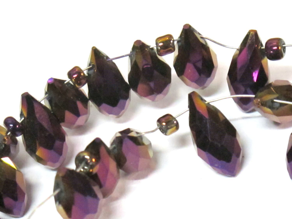 20 glass beads - Faceted teardrop shape royal purple color shiny crystal AB glass beads - AB067