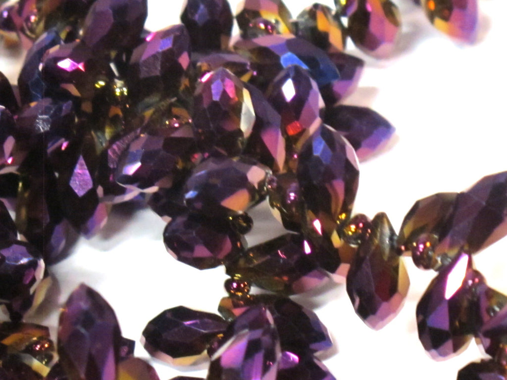 20 glass beads - Faceted teardrop shape royal purple color shiny crystal AB glass beads - AB067
