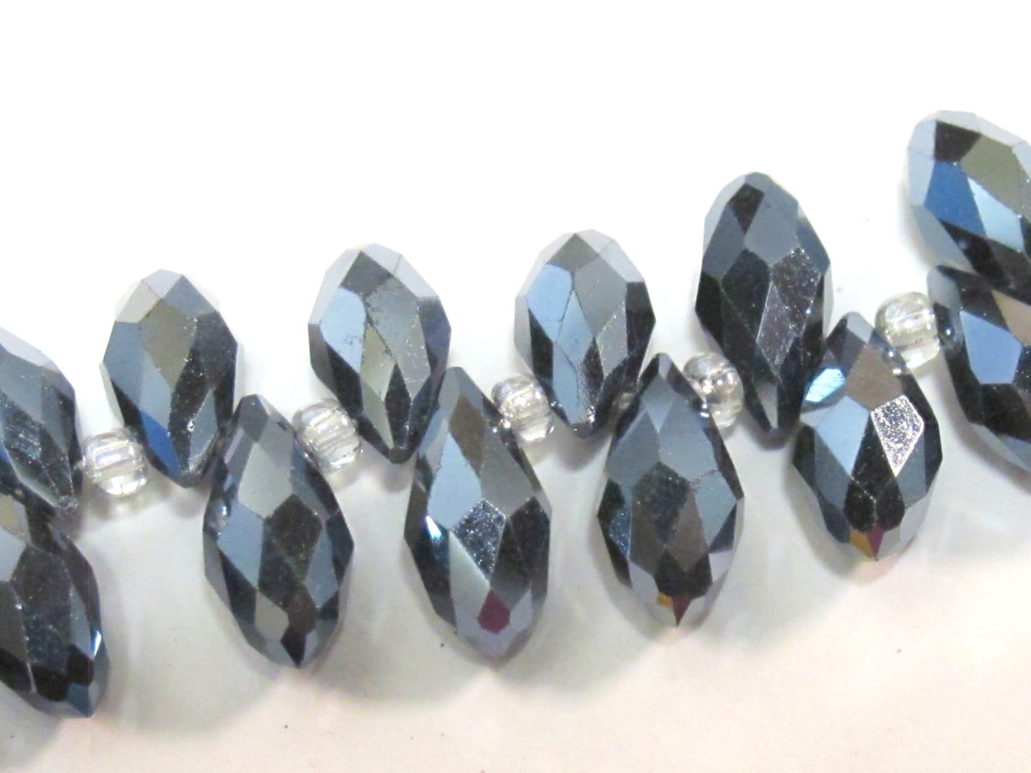 20 beads - Faceted teardrop shape smoky grey black color shiny crystal glass beads - AB068