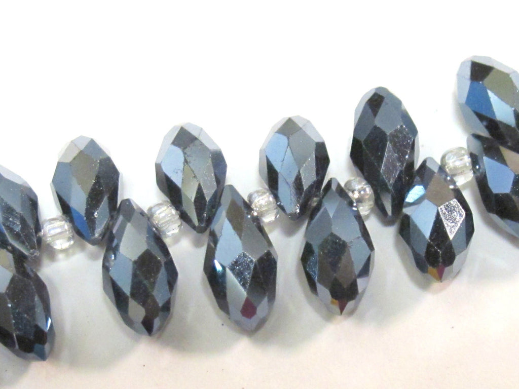 20 beads - Faceted teardrop shape smoky grey black color shiny crystal glass beads - AB068
