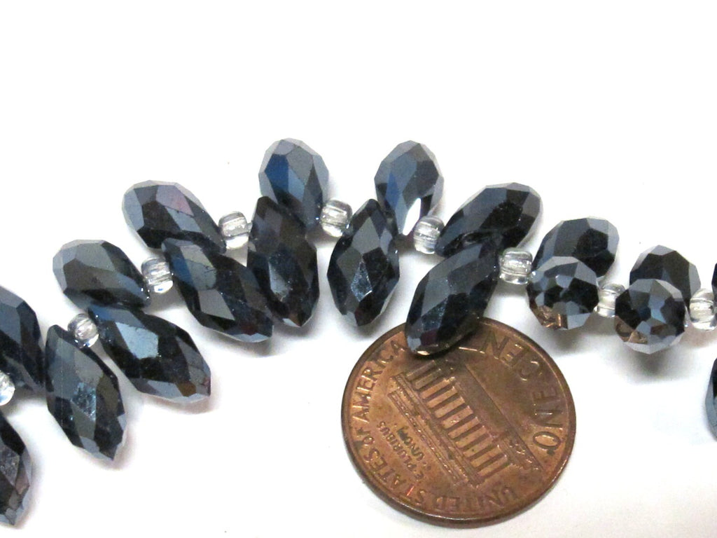 20 beads - Faceted teardrop shape smoky grey black color shiny crystal glass beads - AB068