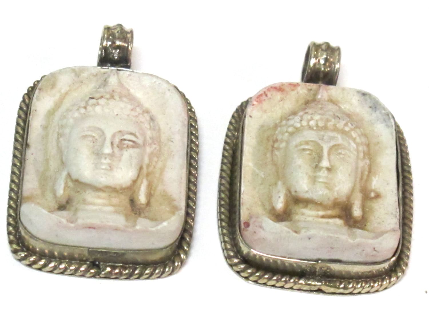 1 Pendant - Tibetan buddha pendant white cream color Buddha pendant antiqued finish - Nepal Tibetan pendants - PS001A