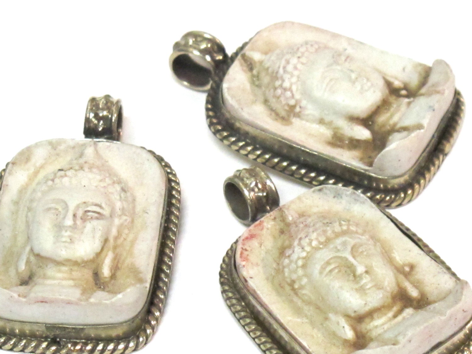 1 Pendant - Tibetan buddha pendant white cream color Buddha pendant antiqued finish - Nepal Tibetan pendants - PS001A