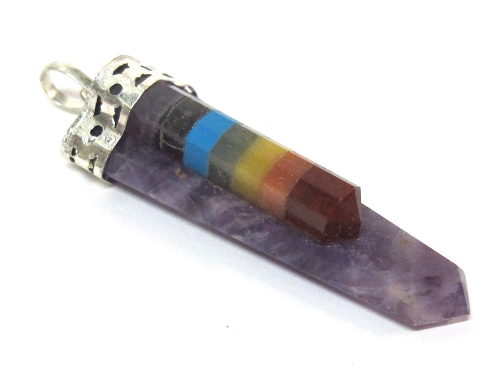 1 pendant - Purple Amethyst 7 chakra gemstones energy pendant - PM541