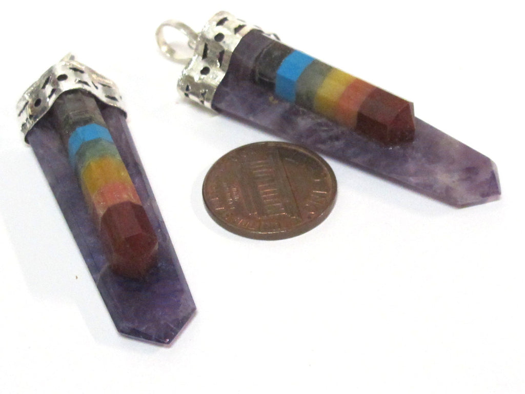 1 pendant - Purple Amethyst 7 chakra gemstones energy pendant - PM541