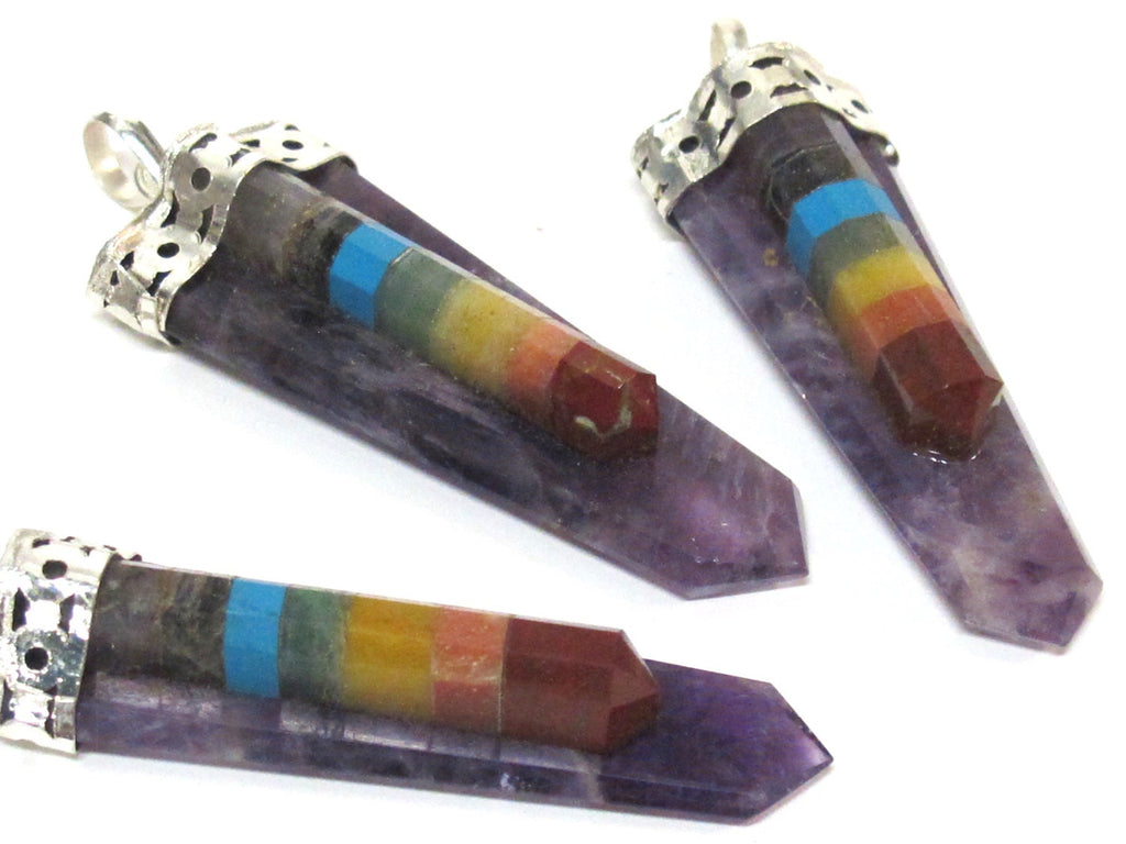 1 pendant - Purple Amethyst 7 chakra gemstones energy pendant - PM541