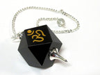 1 pendant - Black agate multi faceted healing gemstone crystal Om pendulum pendant - PM542