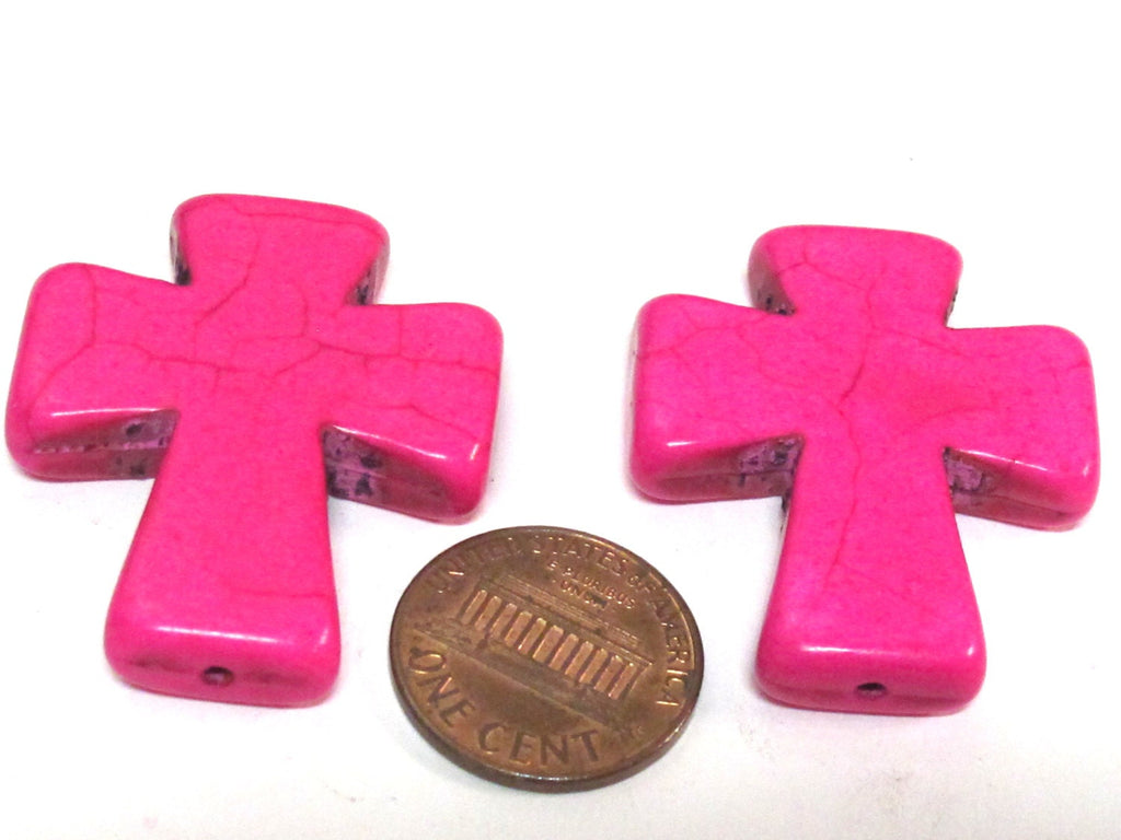 1 Bead - Hot fuschia pink color howlite cross bead 36 mm x 30 mm - GM420