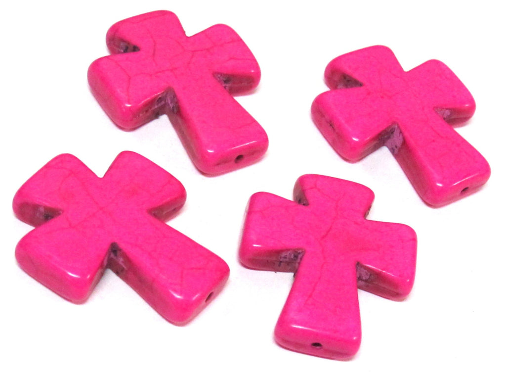 1 Bead - Hot fuschia pink color howlite cross bead 36 mm x 30 mm - GM420