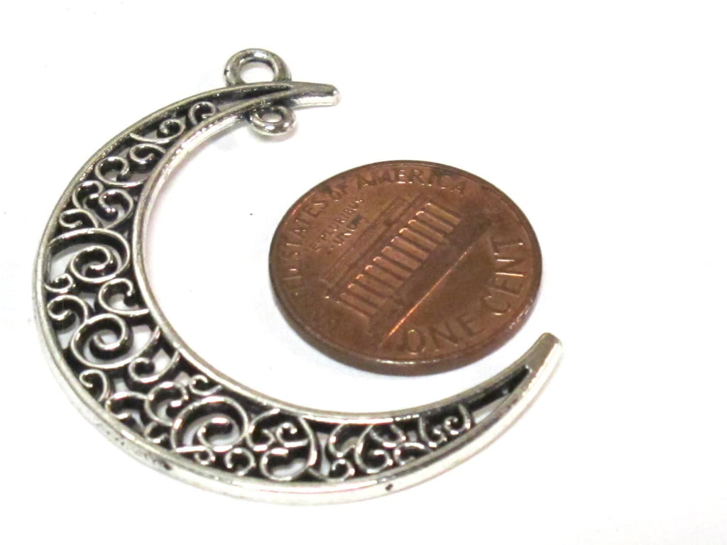 4 charms- Moon shape connector charm pendants supply silver tone - CM198