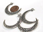4 charms- Moon shape connector charm pendants supply silver tone - CM198