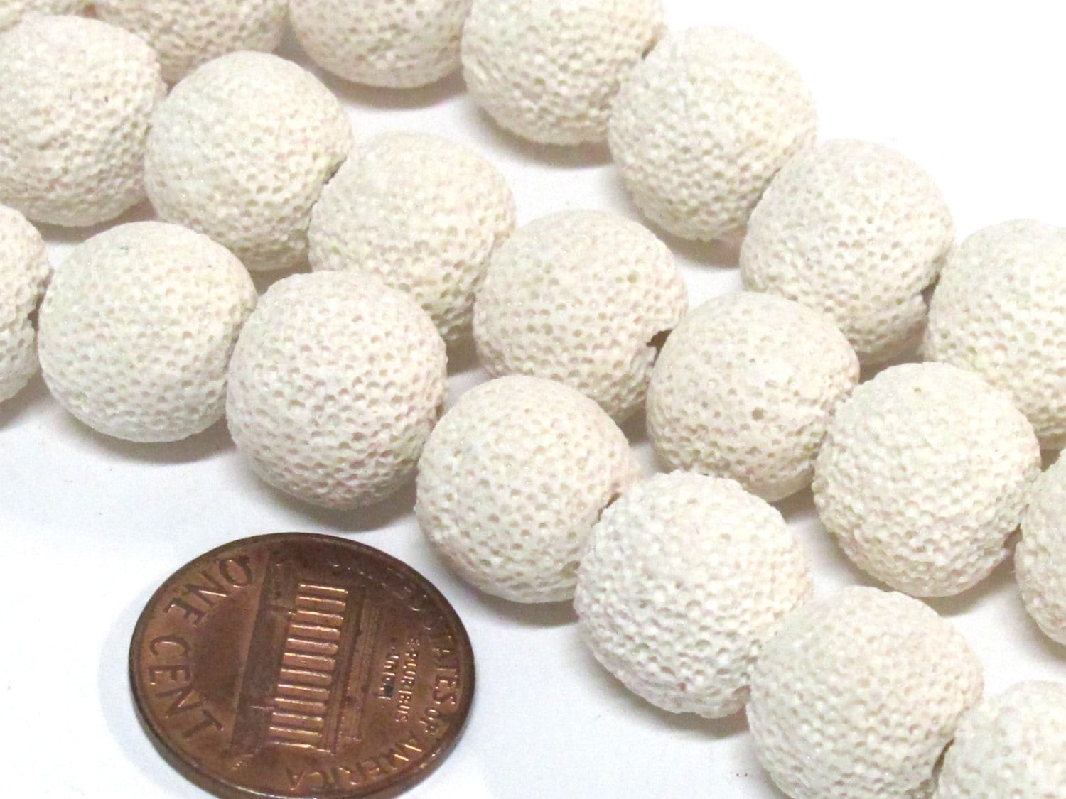 10 Beads - White color round oval shape lava beads 13 mm - NB153