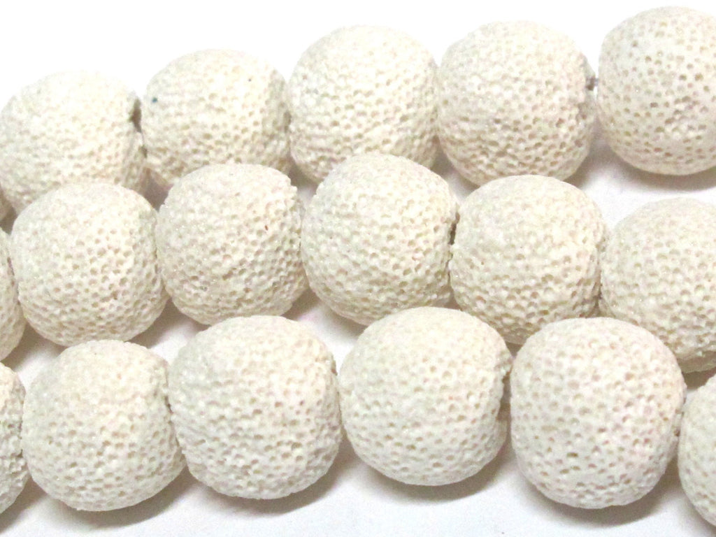 10 Beads - White color round oval shape lava beads 13 mm - NB153