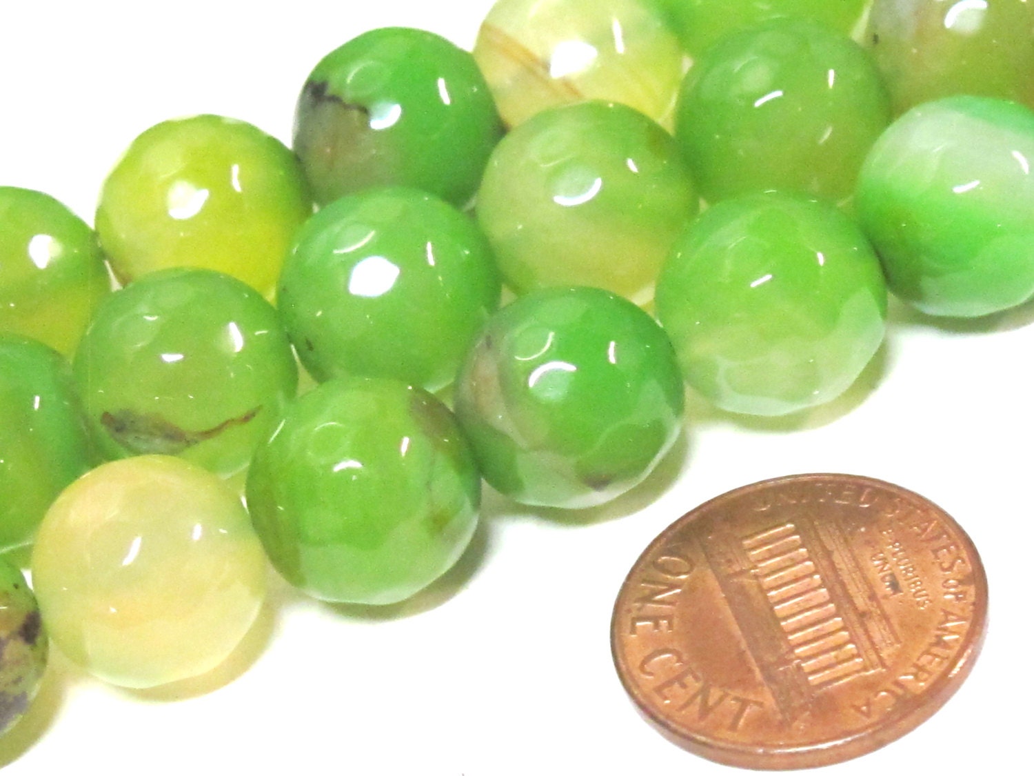 10 BEADS - 12 mm size Faceted Green agate gemstone beads - GM422