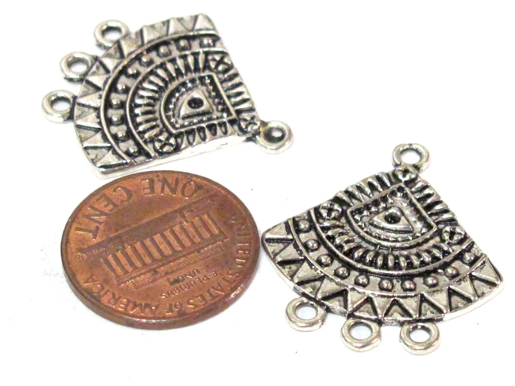 6 Pieces - Triangular shape tribal charms sun shield design antiqued silver finish charm pendants 26 mm x 24 mm - CM200