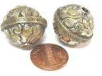 1 Bead - Tibetan bead antiqued finish floral repousse design focal pendant bead from Nepal - BD009A