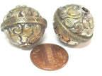 1 Bead - Tibetan bead antiqued finish floral repousse design focal pendant bead from Nepal - BD009A