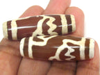 1 Bead - Large Long Tibetan Lotus flower etched agate dzi bead - GM432B