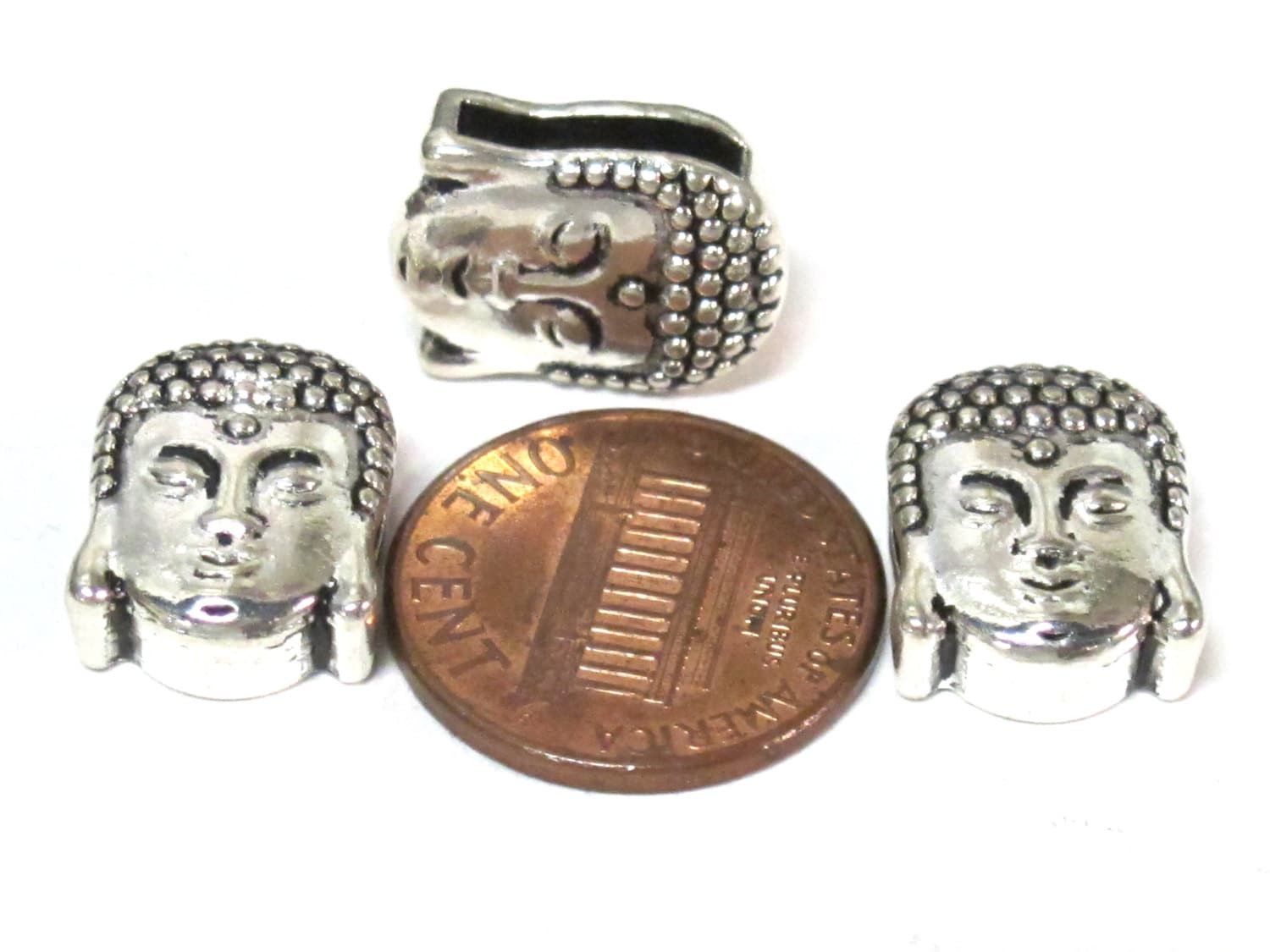 2 Beads- Buddha beads buddha charms Antiqued silver tone large hole slider Tibetan Buddha bead - BD110B