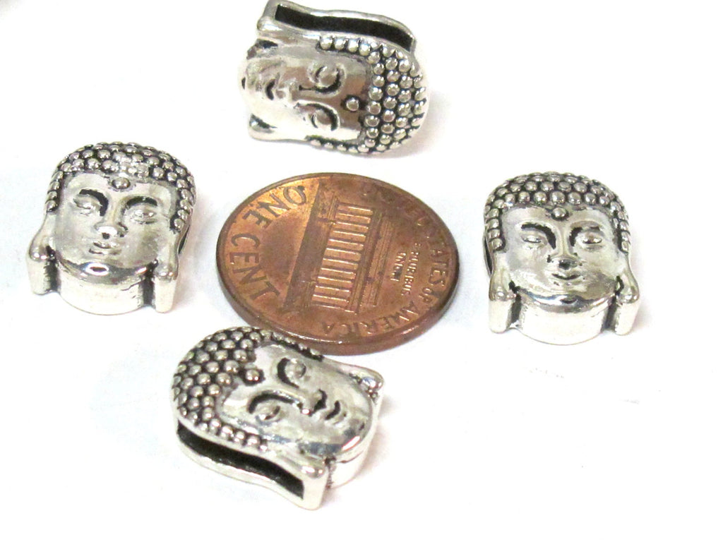 2 Beads- Buddha beads buddha charms Antiqued silver tone large hole slider Tibetan Buddha bead - BD110B