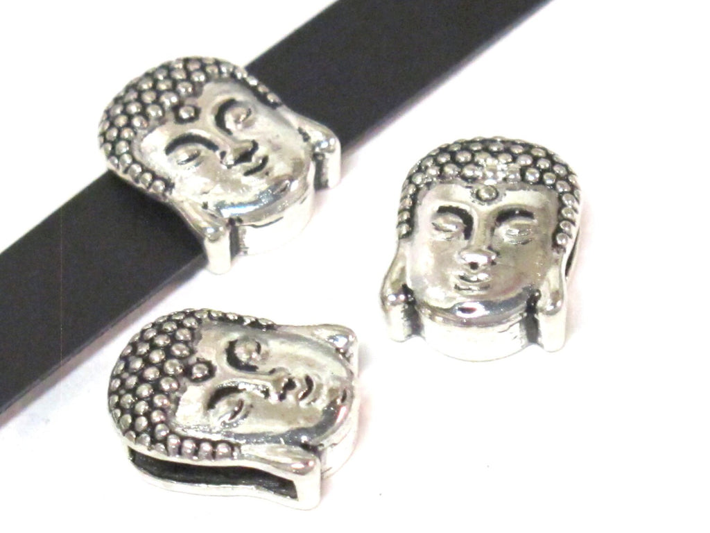 2 Beads- Buddha beads buddha charms Antiqued silver tone large hole slider Tibetan Buddha bead - BD110B