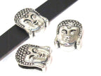 2 Beads- Buddha beads buddha charms Antiqued silver tone large hole slider Tibetan Buddha bead - BD110B