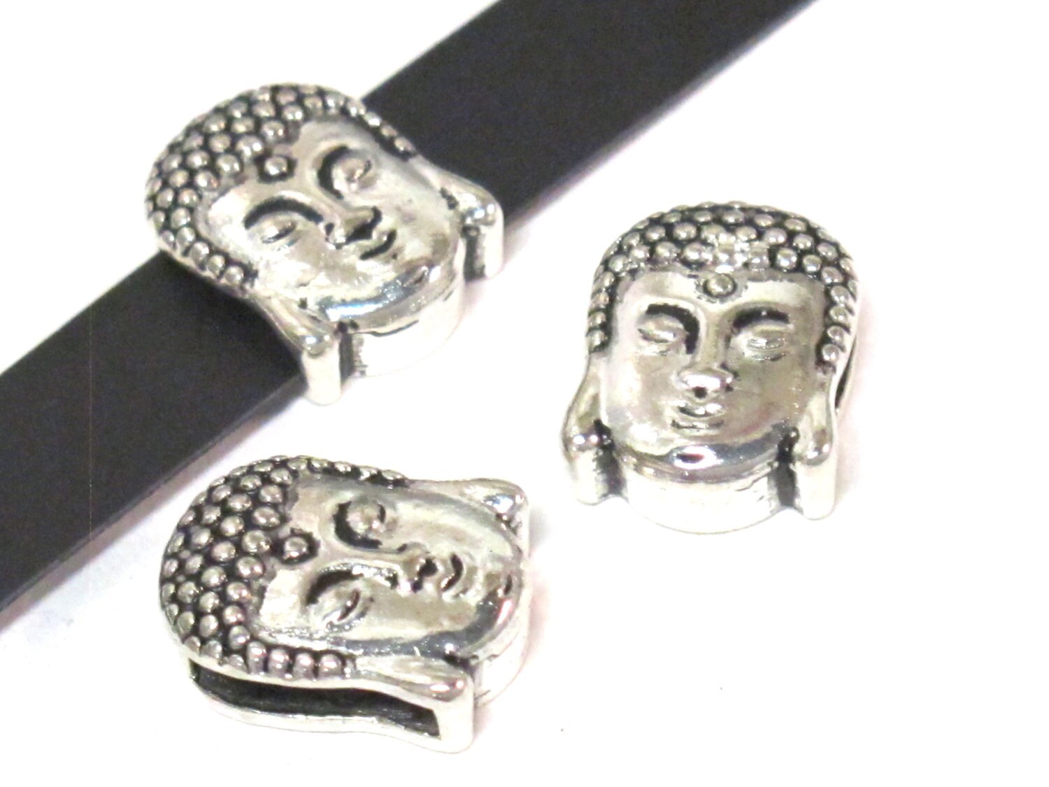 2 Beads- Buddha beads buddha charms Antiqued silver tone large hole slider Tibetan Buddha bead - BD110B