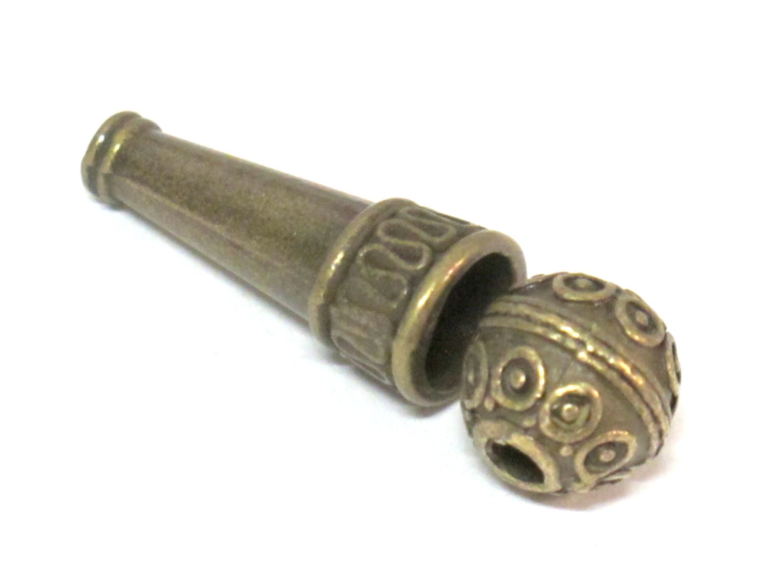 1 Guru bead set - 10 mm size Tibetan 3 hole dotted circles design brass color plated Guru Bead with column bead - GB057