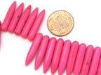 10 Beads - Hot Pink magnesite gemstone spike stick beads 25 mm x 5 mm - GM356s