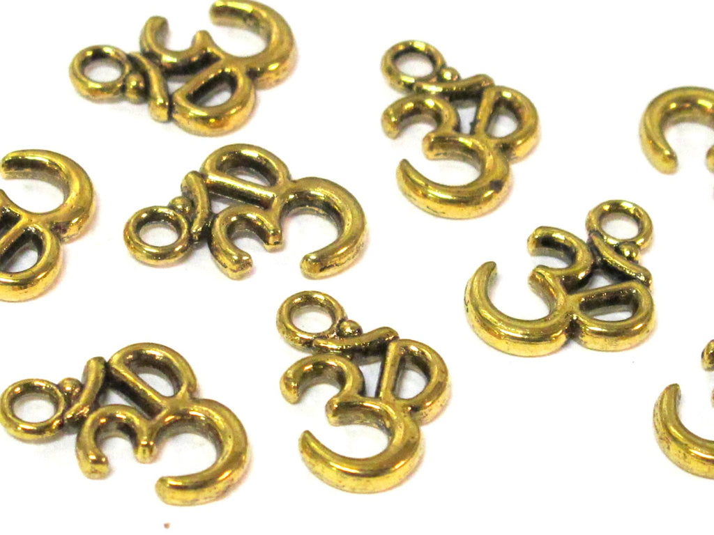 6 Beads-Antiqued golden color yoga meditation om metal charms beads - BD118