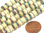 20 beads - 8 mm Tibetan white color recycled cattle bone beads turquoise brass coral inlay beads - inlaid nepal beads ML070C