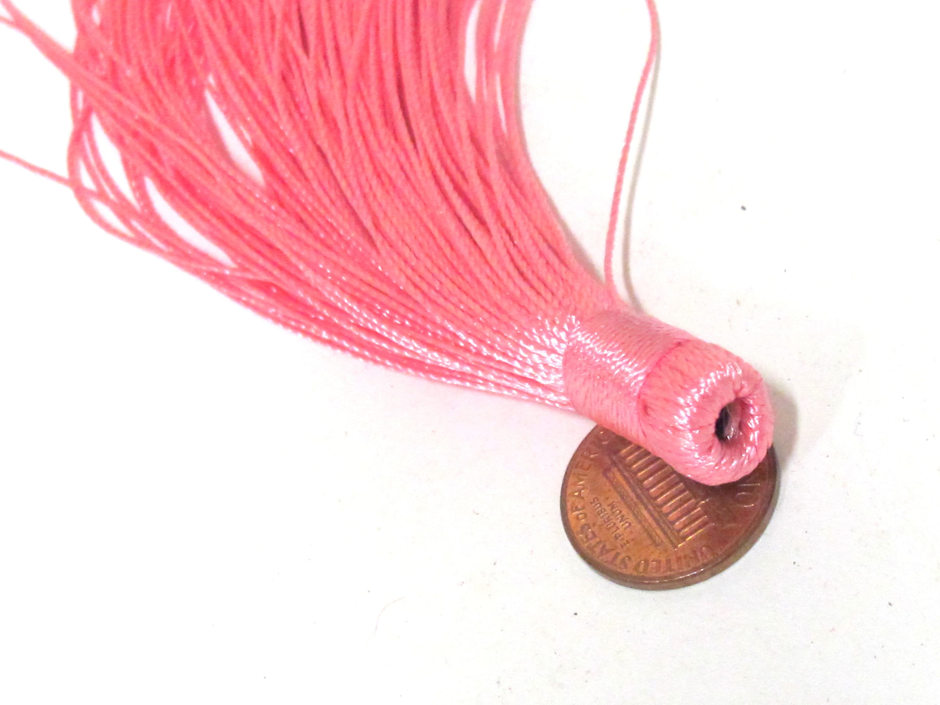 1 Piece - Long pink color silky tassel charm supplies - 120 mm long - BD874C