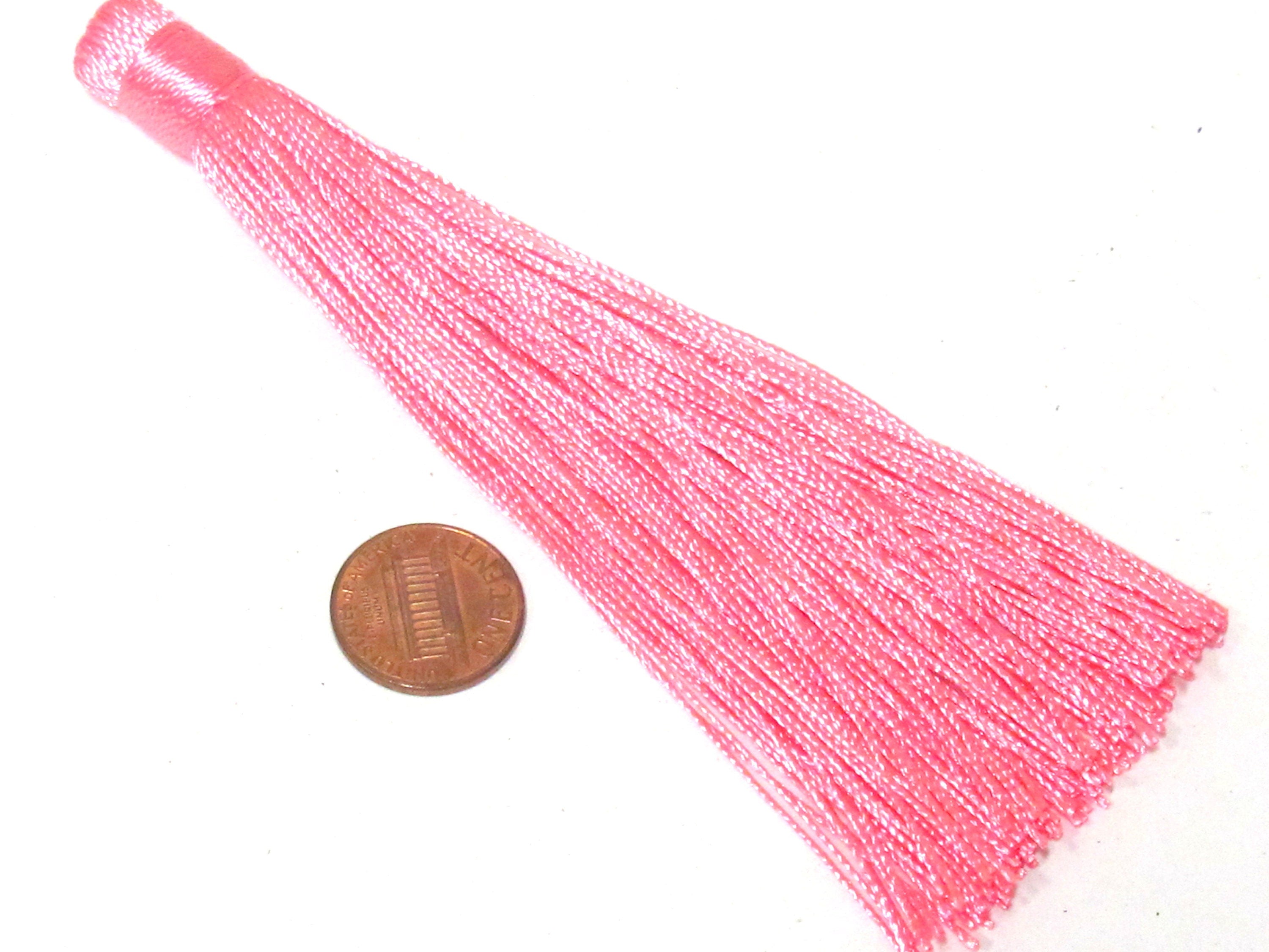 1 Piece - Long pink color silky tassel charm supplies - 120 mm long - BD874C