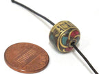 2 Beads - Tibetan prayer beads Tibetan Om mani padme hum brass bead with turquoise inlay - Nepal beads - BD958