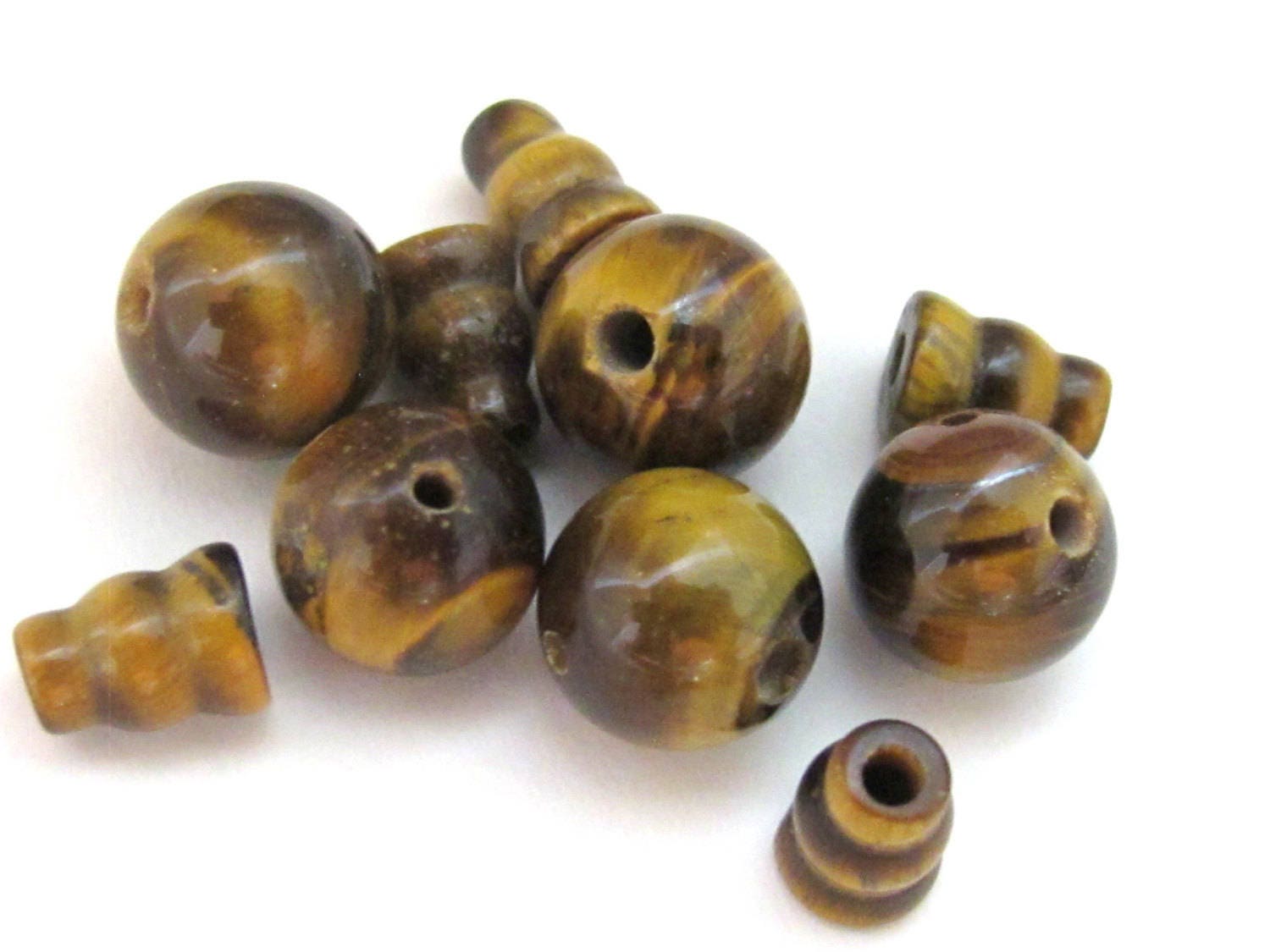 1 set - 3 hole Tigers eye gemstone Guru Bead set - 10 mm size - GB019s