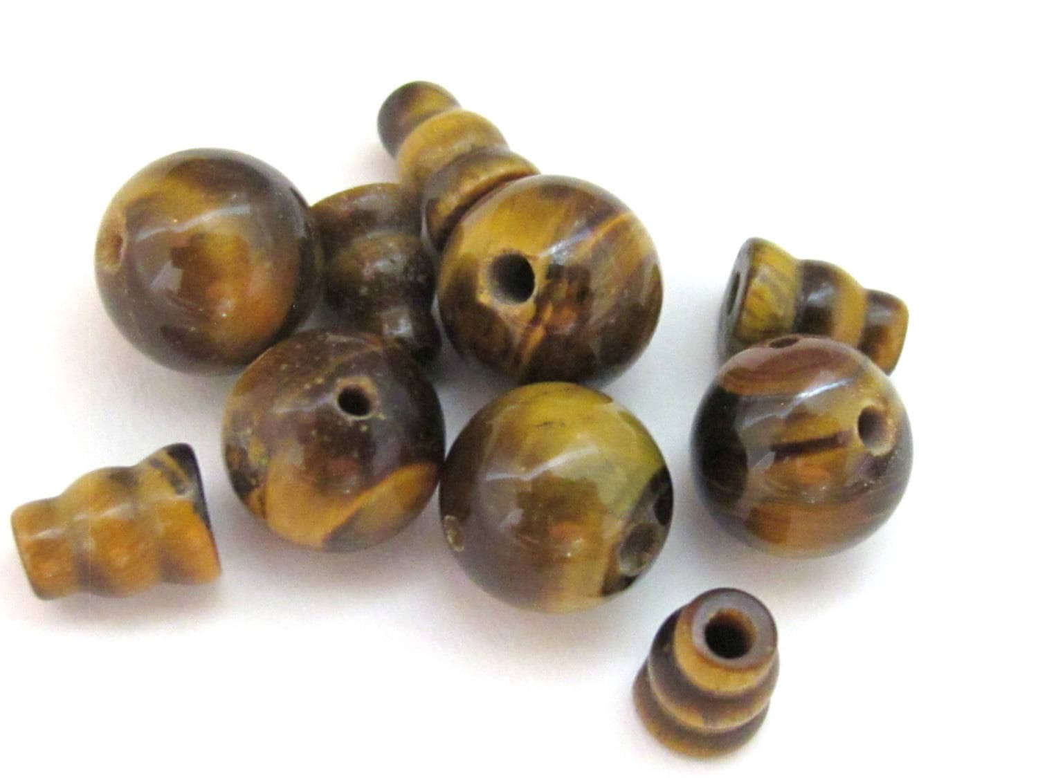 1 set - 3 hole Tigers eye gemstone Guru Bead set - 10 mm size - GB019s