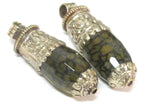 1 Pendant - Tibetan bullet shape honey color dragon veins agate gemstone pendant - Ethnic nepal jewelry making supply - PM551
