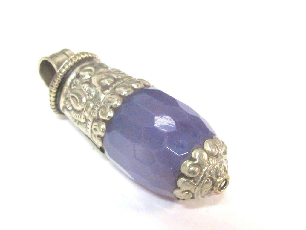 1 Pendant - Tibetan bullet shape Purple blue color agate gemstone pendant - Ethnic nepal jewelry making supply -- PM552