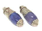 1 Pendant - Tibetan bullet shape Purple blue color agate gemstone pendant - Ethnic nepal jewelry making supply -- PM552