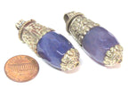 1 Pendant - Tibetan bullet shape Purple blue color agate gemstone pendant - Ethnic nepal jewelry making supply -- PM552