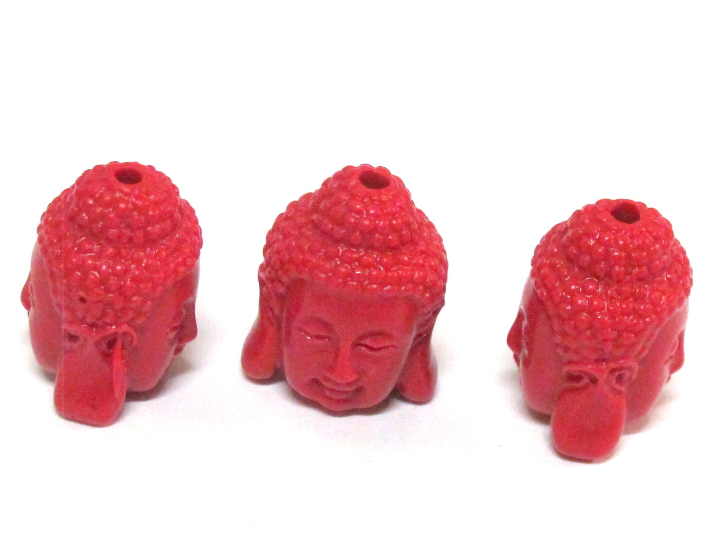 2 beads - Buddha beads carved lacquerware synthetic cinnabar beads medium size -18 mm x 15 mm - BD948