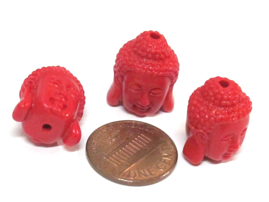 2 beads - Buddha beads carved lacquerware synthetic cinnabar beads medium size -18 mm x 15 mm - BD948